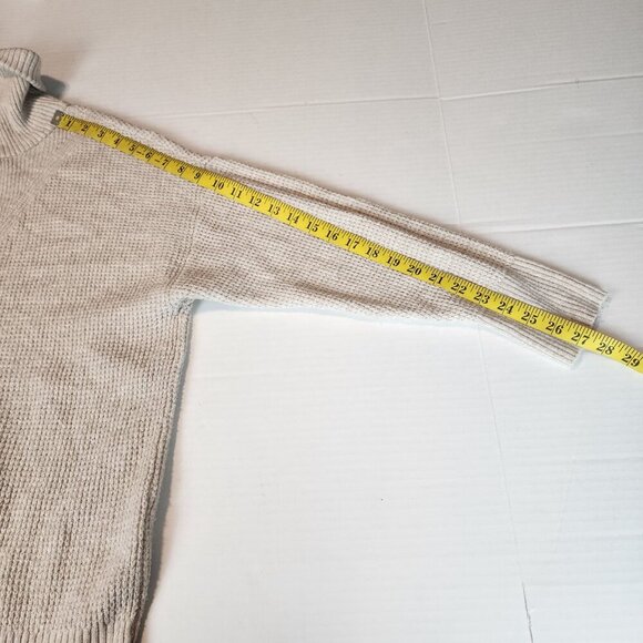 Aerie Sz Medium Beige Waffle Knit Half-Zip Sweater Ribbed Mock Neck - Picture 12 of 12